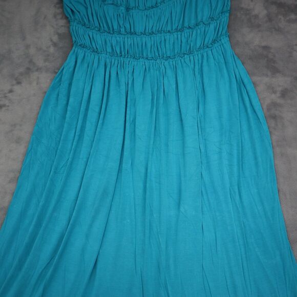 Charming Charlie Dress M Blue Long Fit Flare Sleeveless Pleated Knit Stretch - Picture 12 of 16